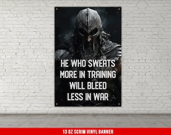 He Who Sweats Home Gym Banner - Inspiration - Weightlifting Decor - Motivation - Gym Gift - Gym Sign - Custom Text - Viking