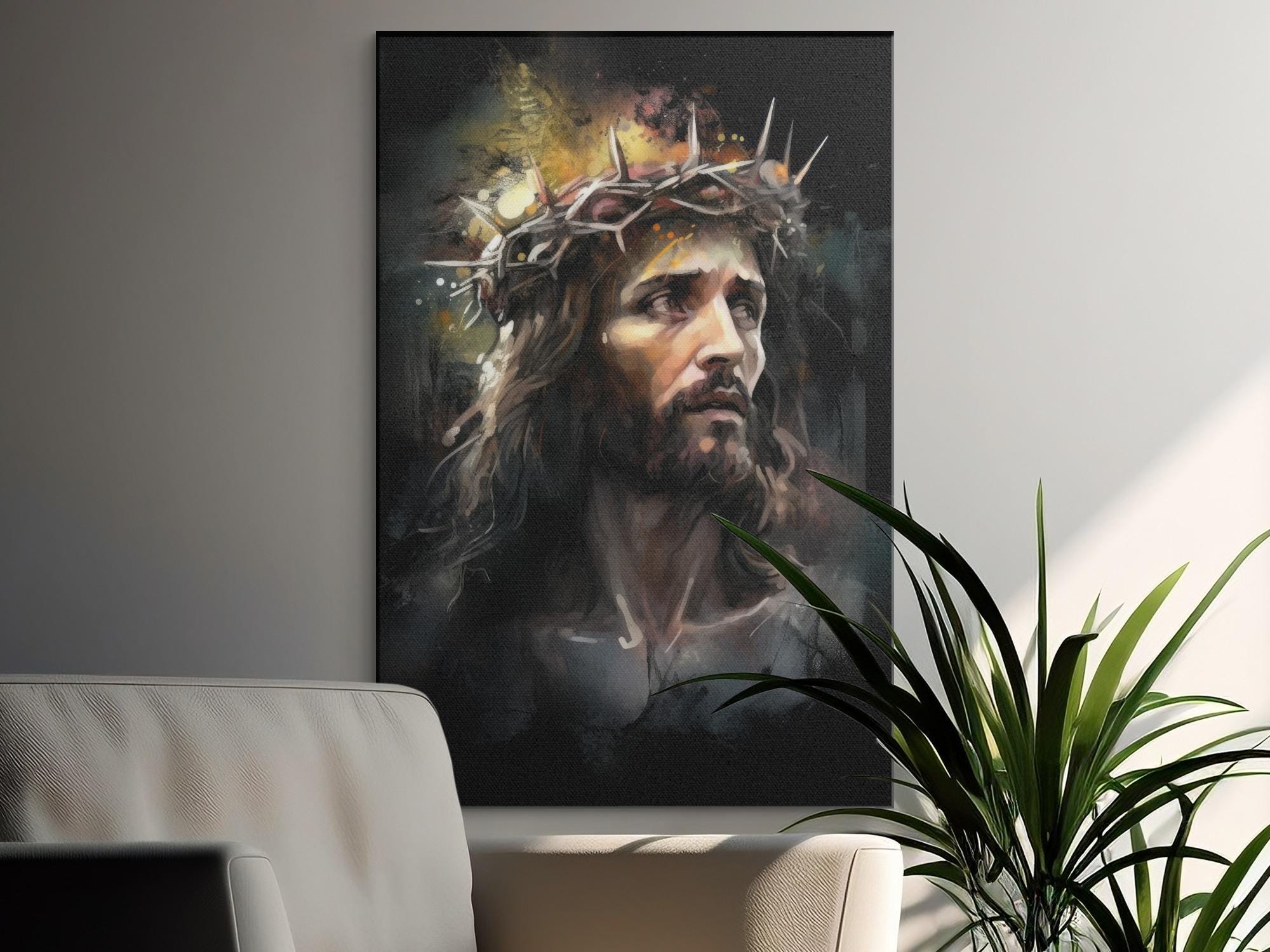 Jesus Christ Crown of Thorns Canvas Art, Religious Christian Wall Decor ...