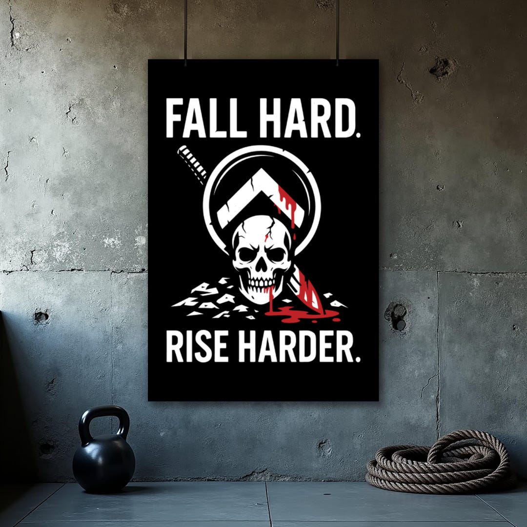 Hard Rise Fall Hard Rise Harder Poster, Home Gym Decor, Motivational Quotes ...