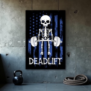 Skeleton Deadlift Poster, Motivational Fitness Artwork, Weightlifting Wall Art, Inspirational Gym Decor, Powerlifting Poster