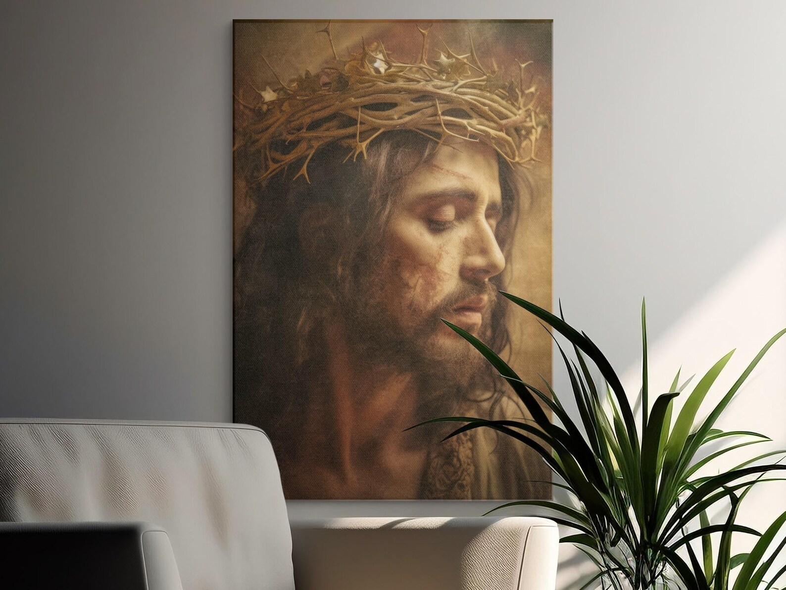 Jesus Canvas Print, Crown of Thorns Wall Art, Christian Religious ...