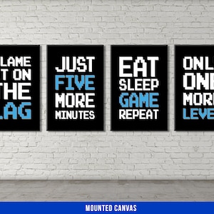 Video Game Canvas Set - Gamer Decor - Gaming Large Quote Wall Art - Boys Room Arcade - Man Cave - Kids