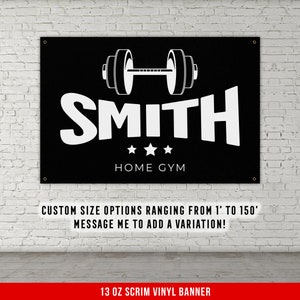 Your Name Home Gym Banner - Home Gym Decor - Large Quotes Wall Art - Weightlifting - Inspiration - Motivational - Custom