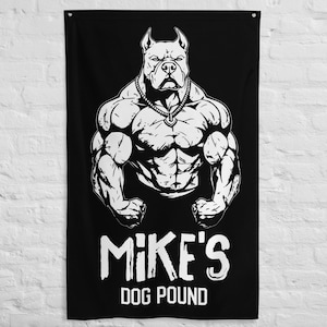 Pitbull - Custom Gym Flags - Gym Gifts - Weightlifting Decor - Home Gym Banner - Gym Sign - Your Name V1
