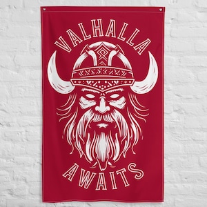 Gym Flags - Custom Home Gym Banner - Weightlifting Decor - Man Cave Wall Art - Gym Sign - Gym Gifts - Valhalla