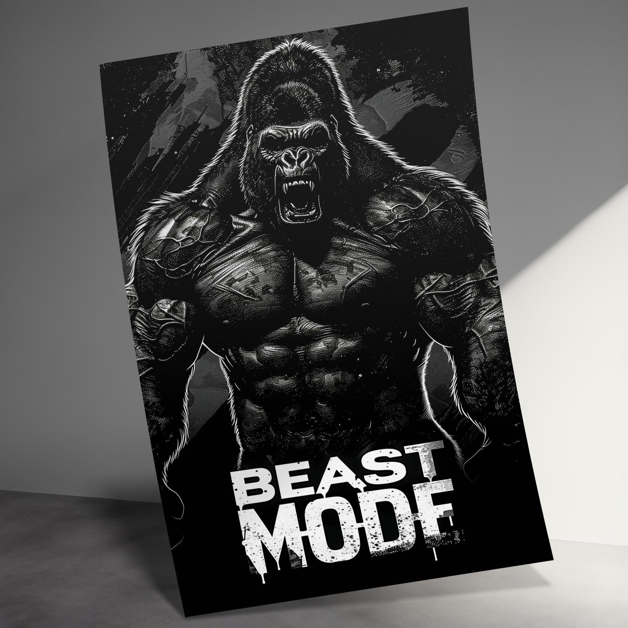 Beast Mode Gorilla Poster, Gym Motivation Art, Bodybuilding Decor