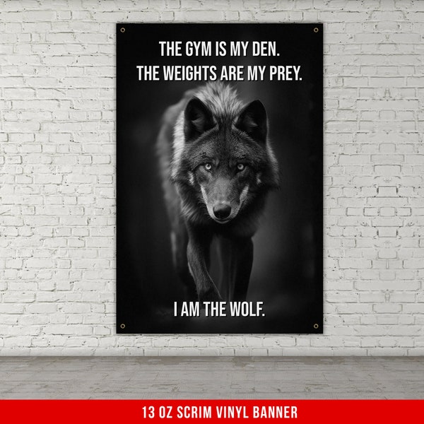 Gym Is My Den Banner - Home Gym Decor - Large Motivational Quote Wall Art - Inspirational Print - Wolves