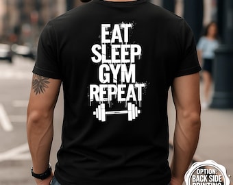 Maglietta Eat Sleep Gym Repeat, maglietta fitness, motivazione per l'allenamento, maglietta motivazionale per la palestra, abbigliamento da palestra, maglietta da bodybuilding, idea regalo per il fitness