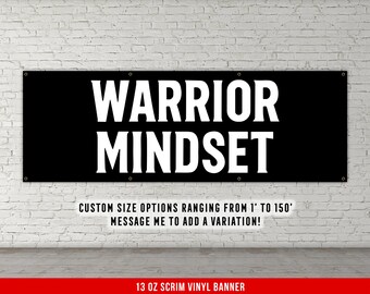 Warrior Mindset Banner, Motivational Quote Wall Art, Custom Gym Banners, Garage Gym Flag, Home Gym Decor, Fitness Motivation