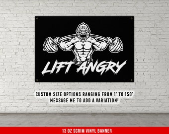Lift Angry Gorilla Banner - Home Gym Decor - Large Quotes Wall Art - Garage Basement - Sports Inspiration - Motivational Fitness