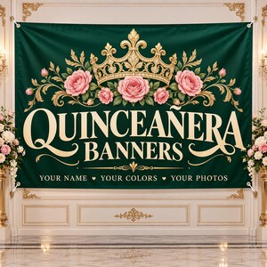 Custom Quinceañera Fabric Banner with Name or Photo, Personalized Mis Quince and Mis XV Backdrop, Sweet Fifteen Birthday Party Decor