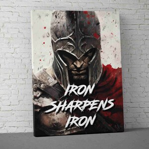 Iron Sharpens Iron Canvas - Home Gym Decor - Large Motivational Quote Wall Art - Fitness Training - Garage Basement - Spartan V4