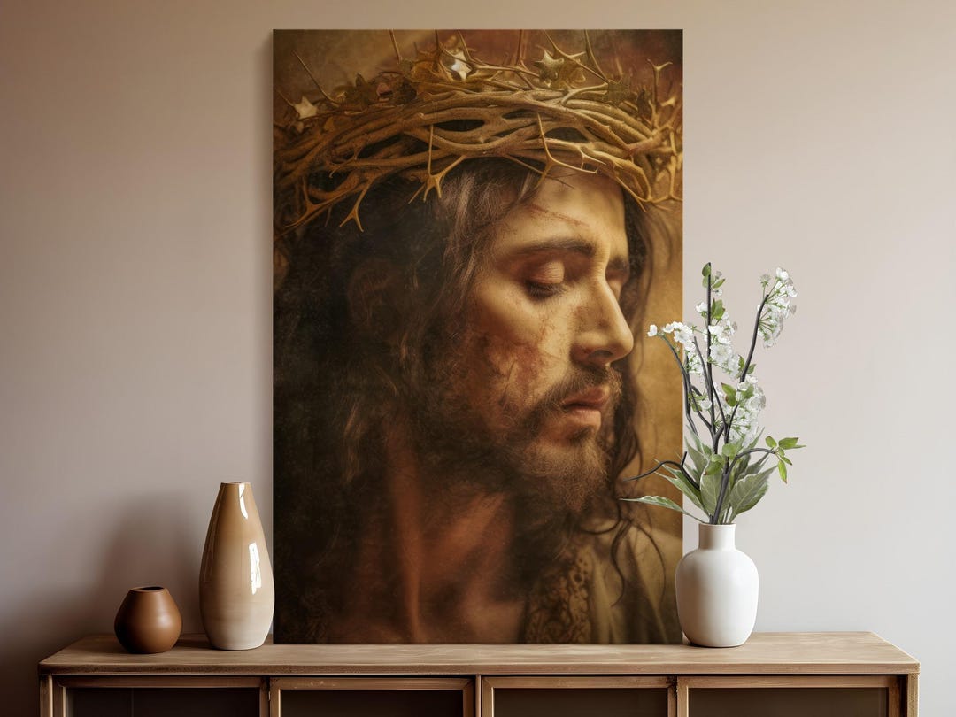 Jesus Canvas Print, Crown of Thorns Wall Art, Christian Religious ...