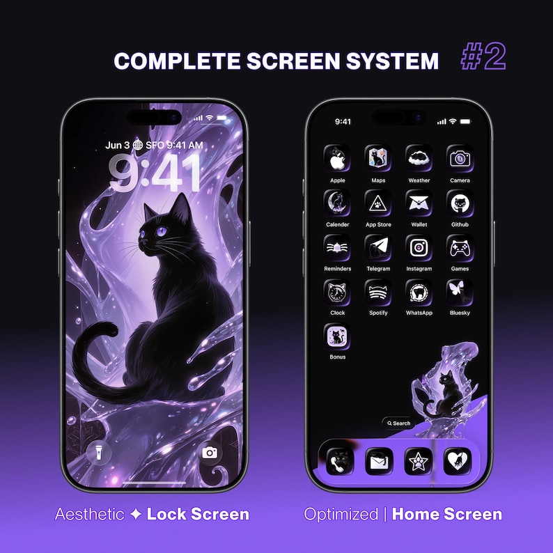 300 Black Cat App Icons + Wallpaper Kit | Custom Design Icon Pack (ios ...