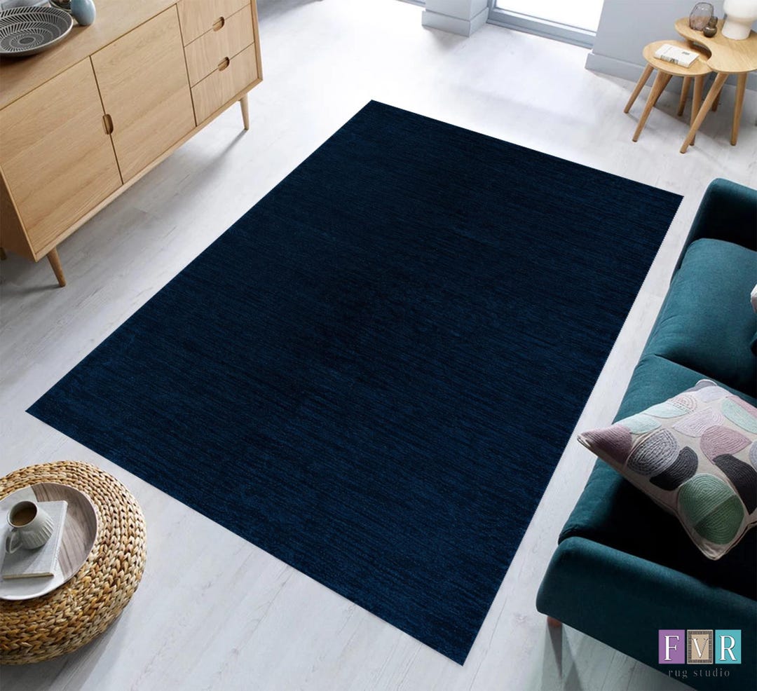 Deep Navy Blue Rug, Solid Cotton-polyester Area Rugs for Living Room - Etsy