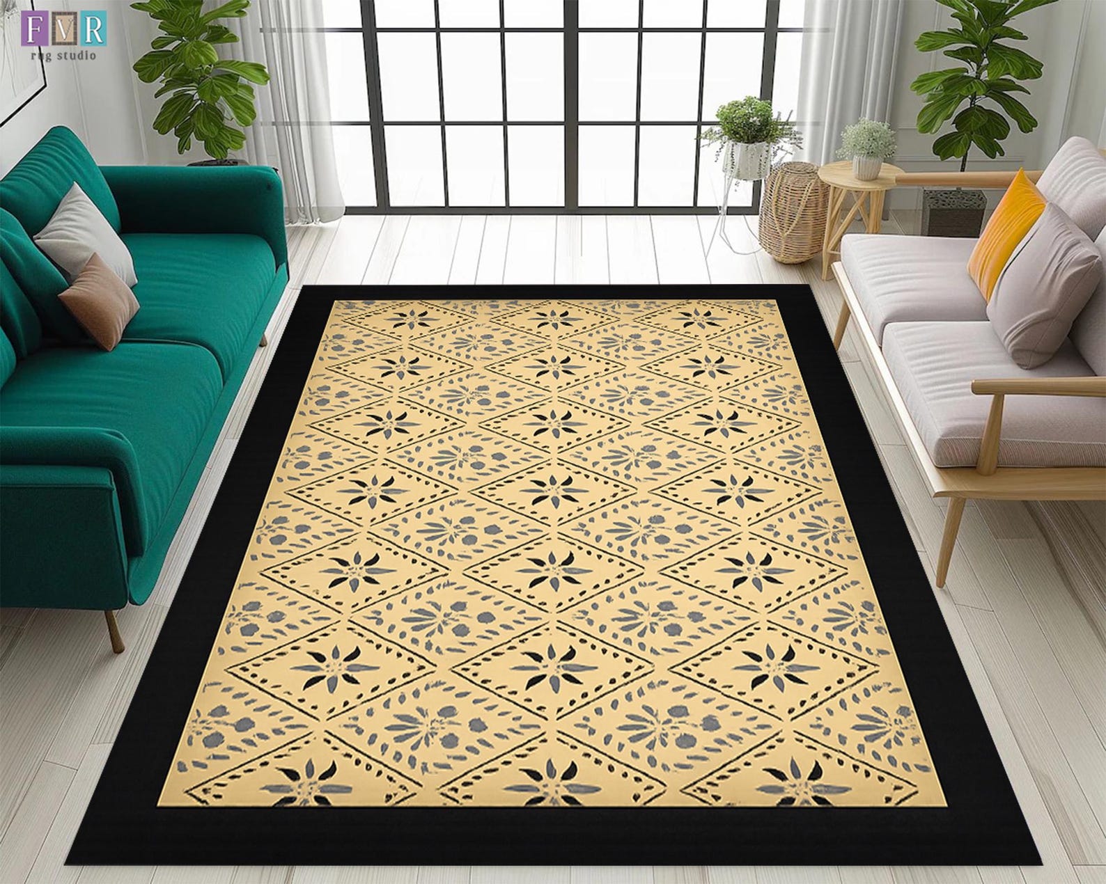 Early American Floorcloth. Primitive Floor Cloth. Folk Art Area Rug ...