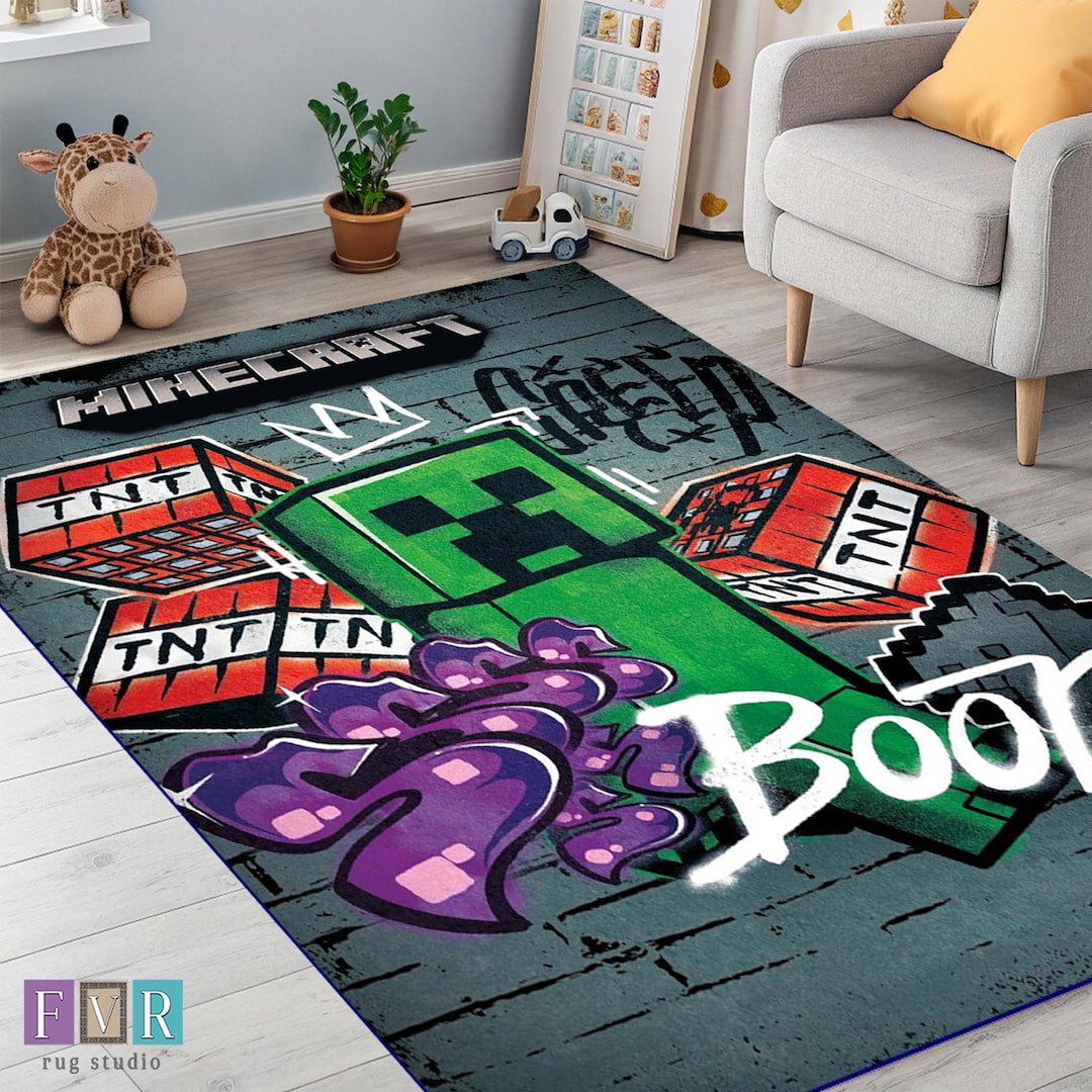 Pixel Monster Rug Pixel Adventure Rug : Green Monster Gamer Carpet for Kids Room & Video ...