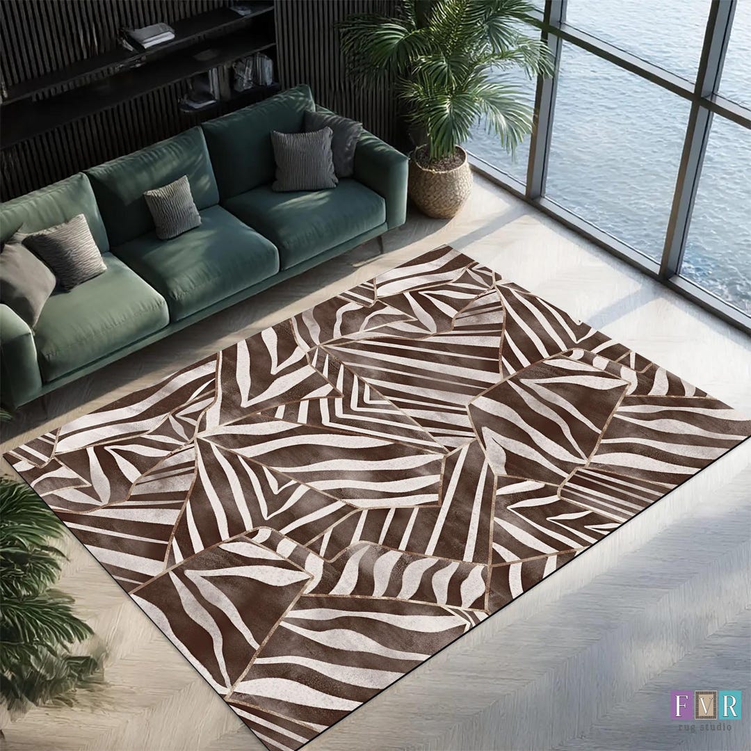 Zebra Print Entry Rug Zebra Print Area Rug Modern Living Room Rug Geometric Animal Print ...