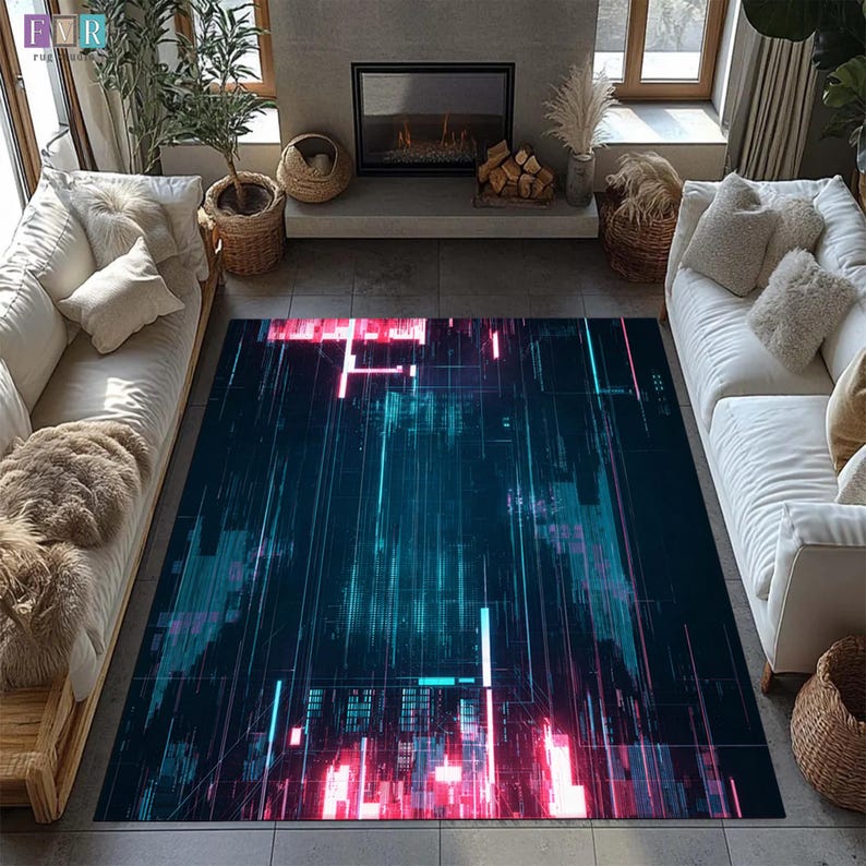 Cyber Rug Futuristic Cyber Grid Rug, Sci-fi Glowing Holographic Tech Rug ...