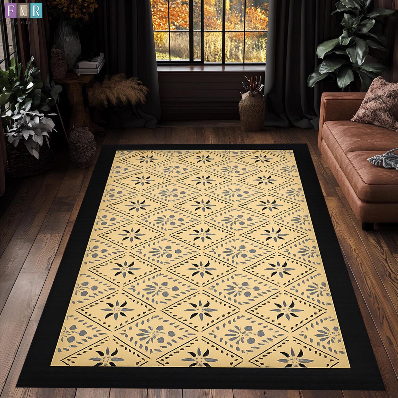 Early American Floorcloth. Primitive Floor Cloth. Folk Art Area Rug ...