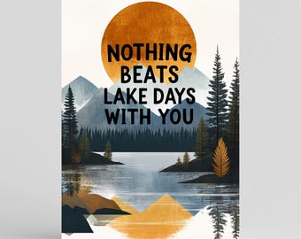 Tarjeta de paisaje sereno al atardecer / Días en el lago / Tarjetas masculinas de aventurero al aire libre