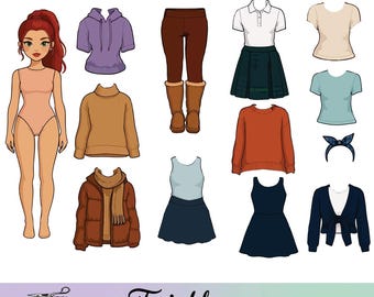 Ellie Dress Up Doll Set | Printable Fashion Doll | Instant Download PDF