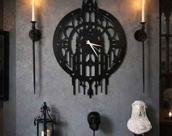 Juego de 2 apliques de pared góticos de metal negro con forma de cetro para velas, decoración rústica para el hogar.