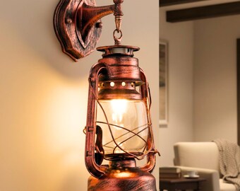 Aplique de pared vintage con farol - Lámpara rústica, lámpara de pared de metal