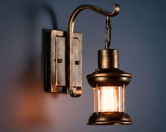 Antique Lantern wall sconces | Rustic Farmhouse light | hardwired Industrial Lighting, Wall Lamp