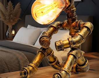 Lámpara de robot Steampunk única / Lámpara de mesa moderna para salón con brazo ajustable - Lámpara de mesita de noche