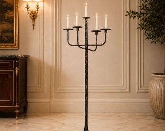 Floor Candelabra 47" Tall, Candle Holder for Pillar & Taper Candles, Vintage Candle Stand for Wedding and Home Decor, Entryway Decor