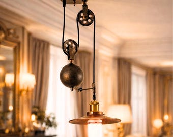 Lámpara de techo metálica vintage ajustable / Lámpara colgante para el hogar, la cocina, la oficina o la sala de estar.