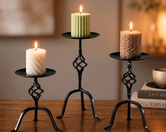 Juego de 3 portavelas metálicos vintage / candelabros altos decorativos
