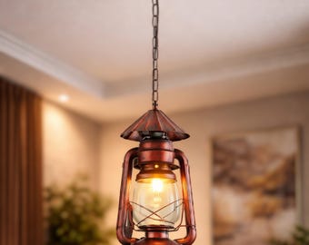 Lámpara de techo vintage con cadena ajustable, estilo rústico, colgante