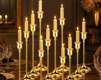 Metal Candle Holders Set of 12, Candlestick Holders, 3 Heights Wedding Table Centerpiece Decor
