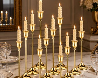 Juego de 12 portavelas de metal, candelabros, 3 alturas, decoración para centros de mesa de boda