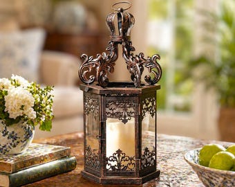 Portavelas grande negro tipo farol / Farol colgante de metal vintage para decoración interior y exterior / Farol colgante decorativo grande para patio y hogar