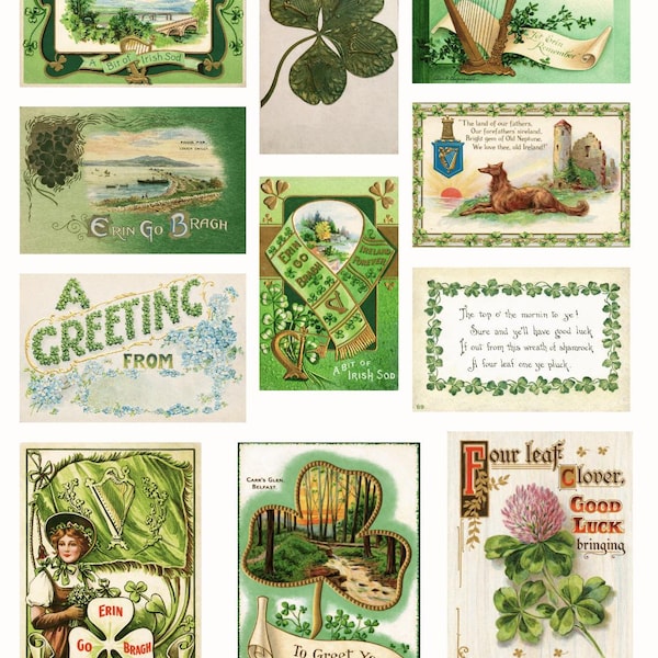 Vintage afdrukbare St. Patrick's Day-postkaarten Digitale downloadbundel