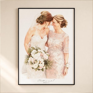Custom Bride and Mother Portrait, Mother and Daughter Watercolor Portrait, Mother of Bride Wedding Gift, Bride Mom Grandmother Portrait Gift
