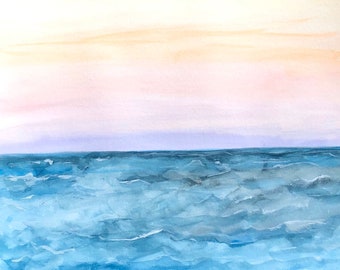 Ocean Sunset - Original Watercolor Painting 12"x 18"