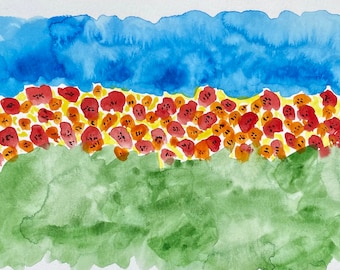 Moderne Mohnblumen - Original Aquarell 15x20 cm