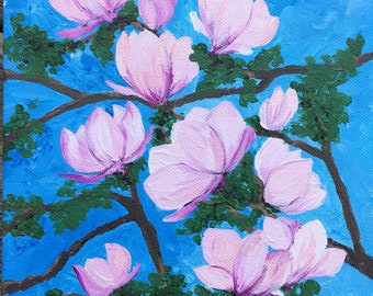 Original Acrylic Painting on Canvas - Magnolia Tree - 8" x 10"