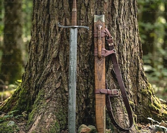 Handmade Damascus Steel sword: 38" Medieval Knight Cosplay Blade with Scabbard