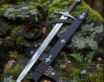 Templar Knight Accolade Sword – 38" Medieval Longsword, Leather Scabbard & Belt Replica