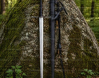 Handmade High Carbon Steel Medieval sword with Scabbard, Custom Engraved Knight Replica Viking Sword