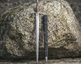 手作りの高炭素鋼製中世剣（鞘付き） – 騎士をイメージしたコレクターズアイテム