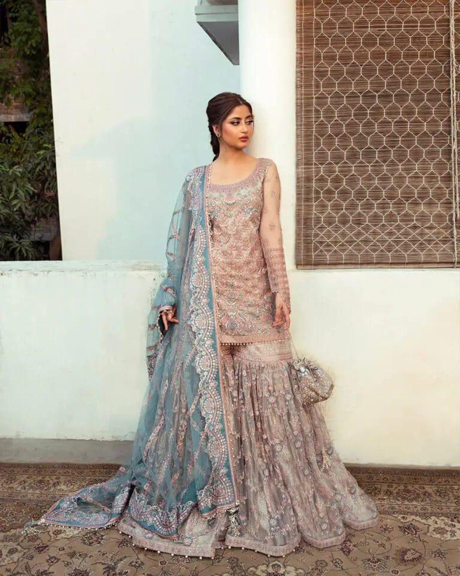 dusty pink asian dress Rose Tan Dusty Pink Pakistani Designer Organza Suit main image 0
