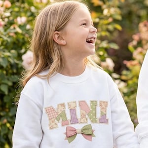 Mini Coquette Bow Faux Patchwork PNG Sublimation, Boho Applique DTF Design, Mini Girl Shirt PNG, Mama And Mini Matching Floral Gift Download