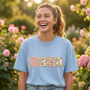 Mama PNG Sublimation Patchwork Letters, Faux Patchwork  DTF Design, Boho Floral Mama Shirt PNG, Scallop Stitch Mothers Day Digital Download