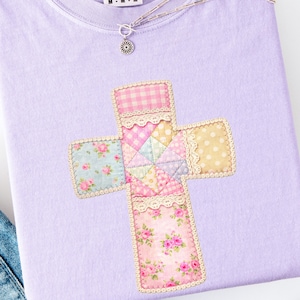 Christian Cross PNG Christian Faith Cottagecore Religious Cross Patchwork DTF Design Faith Tee Sublimation PNG Bible Shirt Digital Download